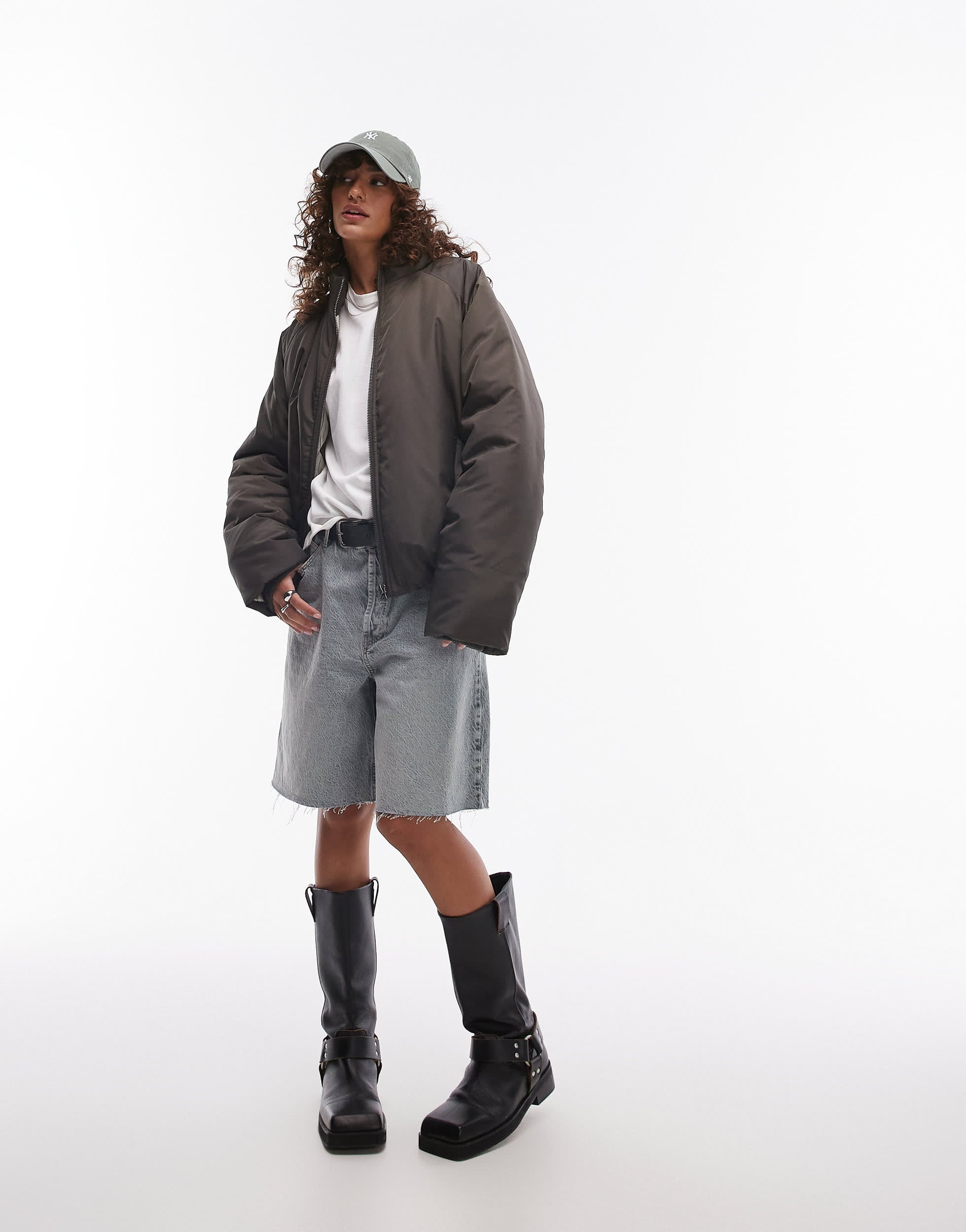 Topshop bomber puffer jacket in khaki