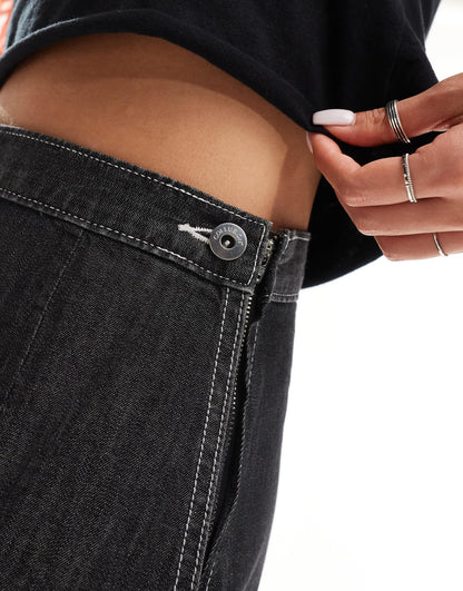 COLLUSION wrap mini skort in lightweight denim with contrast stitch