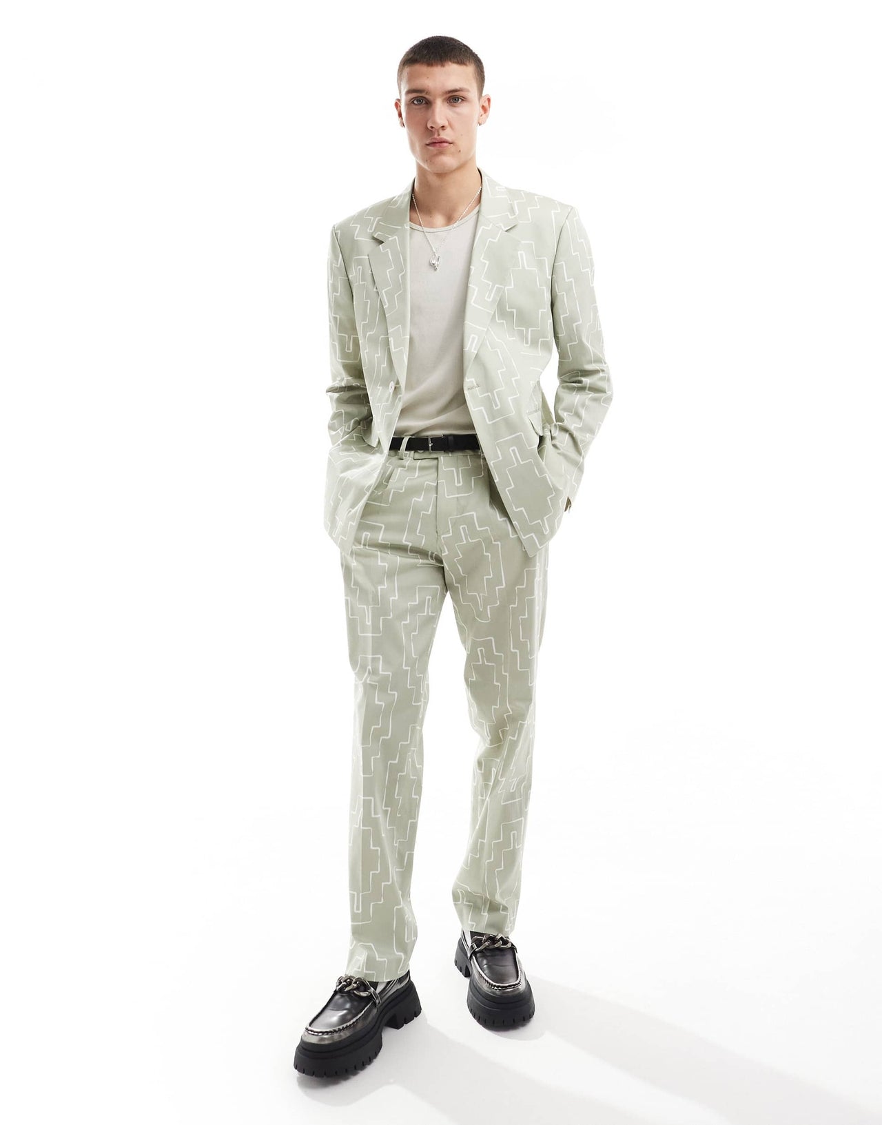 Viggo oversized suit trousers with print in sage green