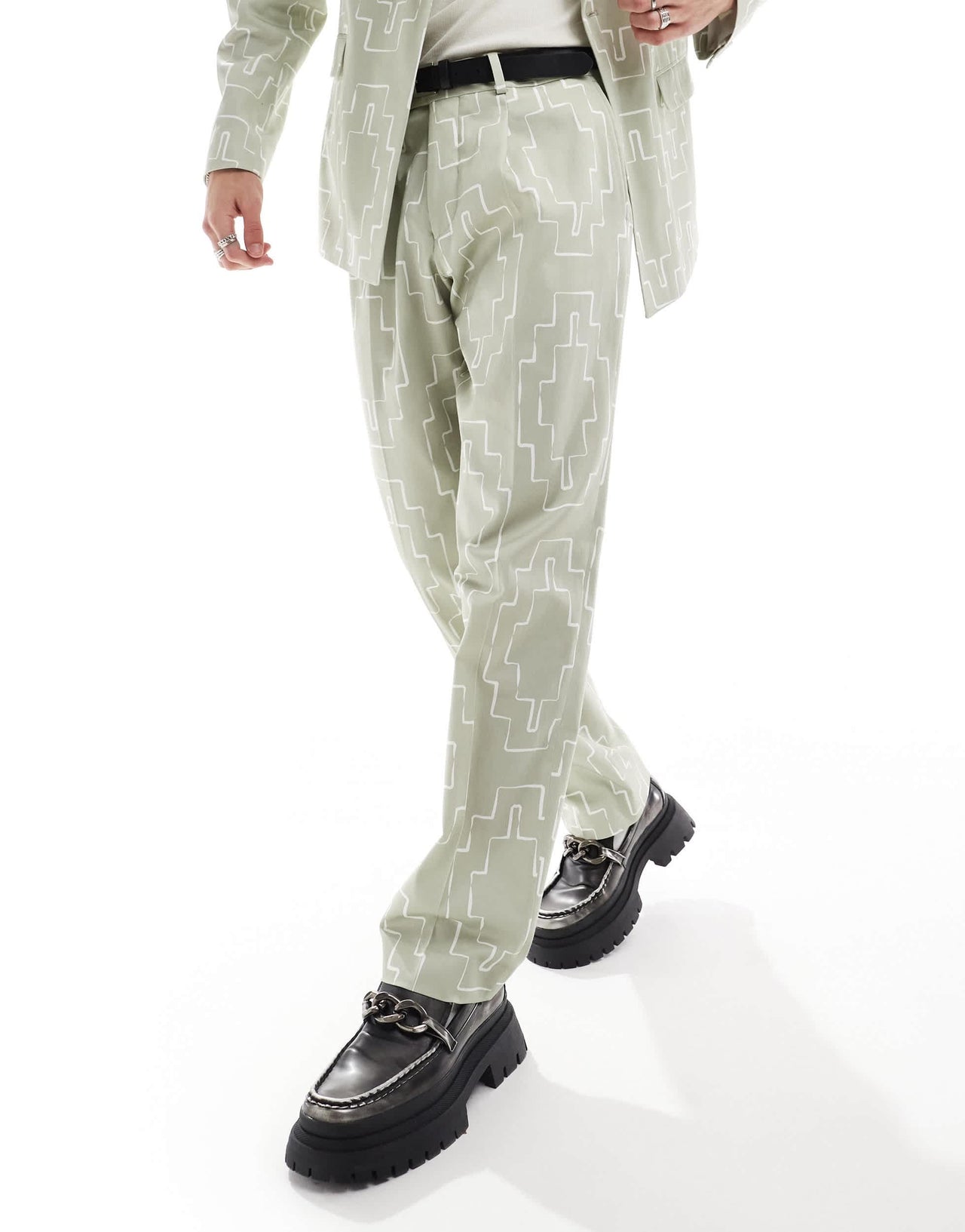 Viggo oversized suit trousers with print in sage green
