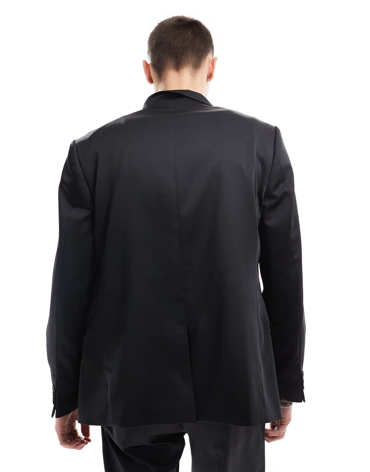 Viggo asymmetric oversized suit jacket in black high shine
