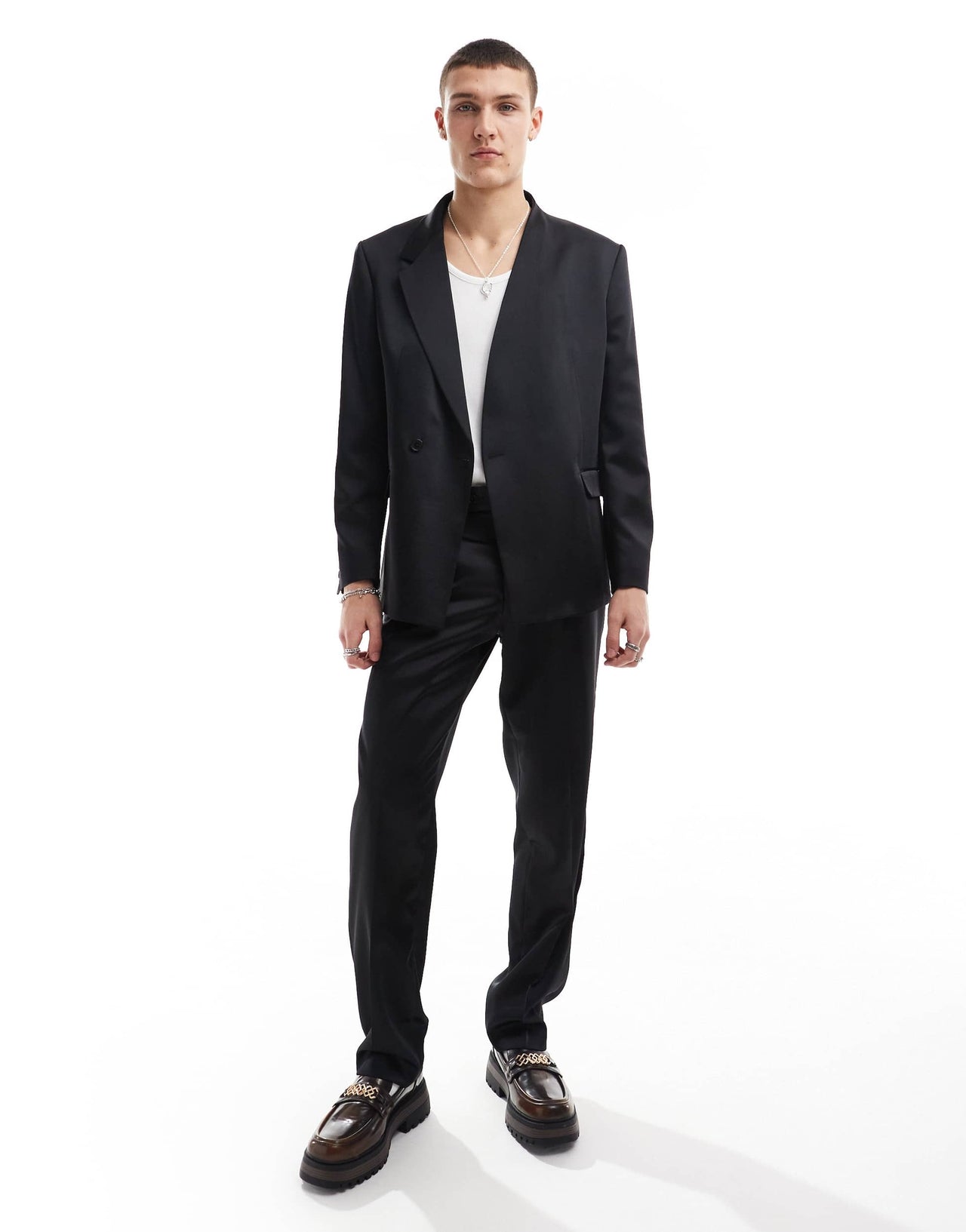 Viggo asymmetric oversized suit jacket in black high shine