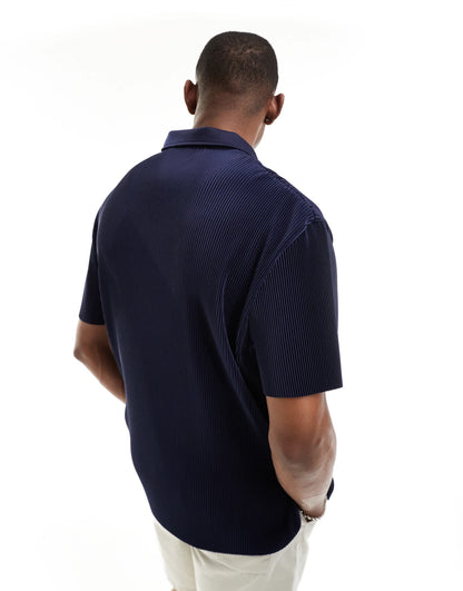 ASOS DESIGN relaxed revere plisse polo in navy