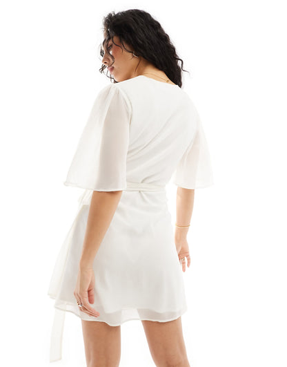 Hope & Ivy premium wrap front embroidered maxi dress in cream