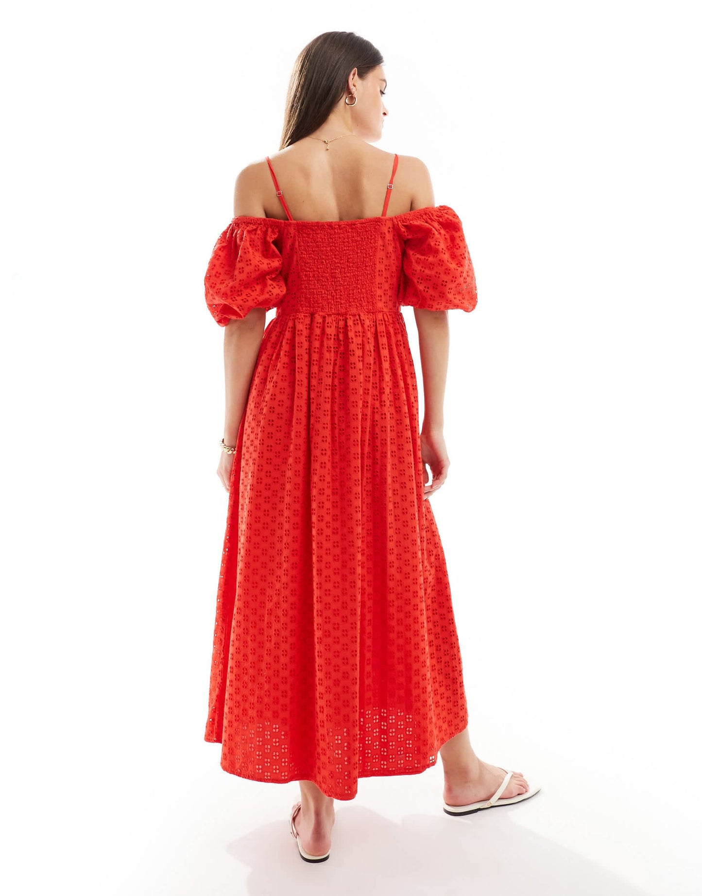 Selected Femme broderie maxi dress in red