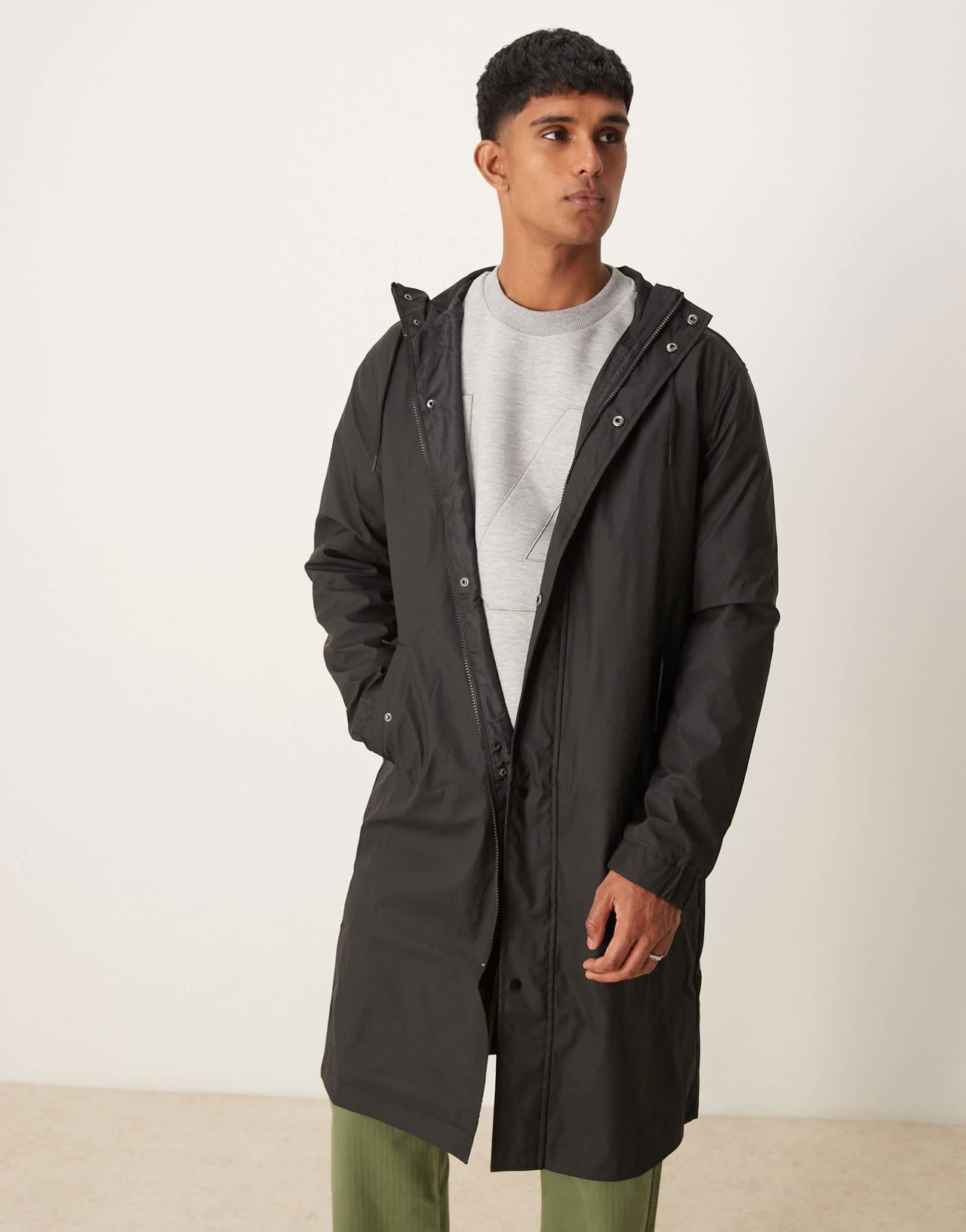 ASOS DESIGN longline rubberised windbreaker jacket in black