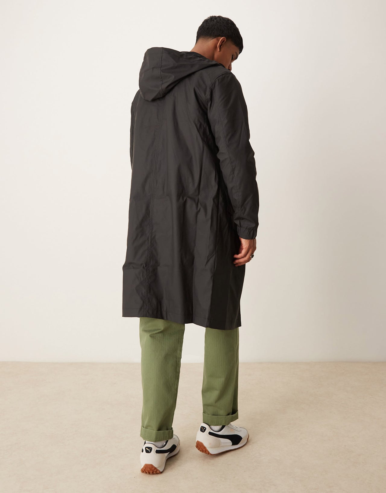 ASOS DESIGN longline rubberised windbreaker jacket in black