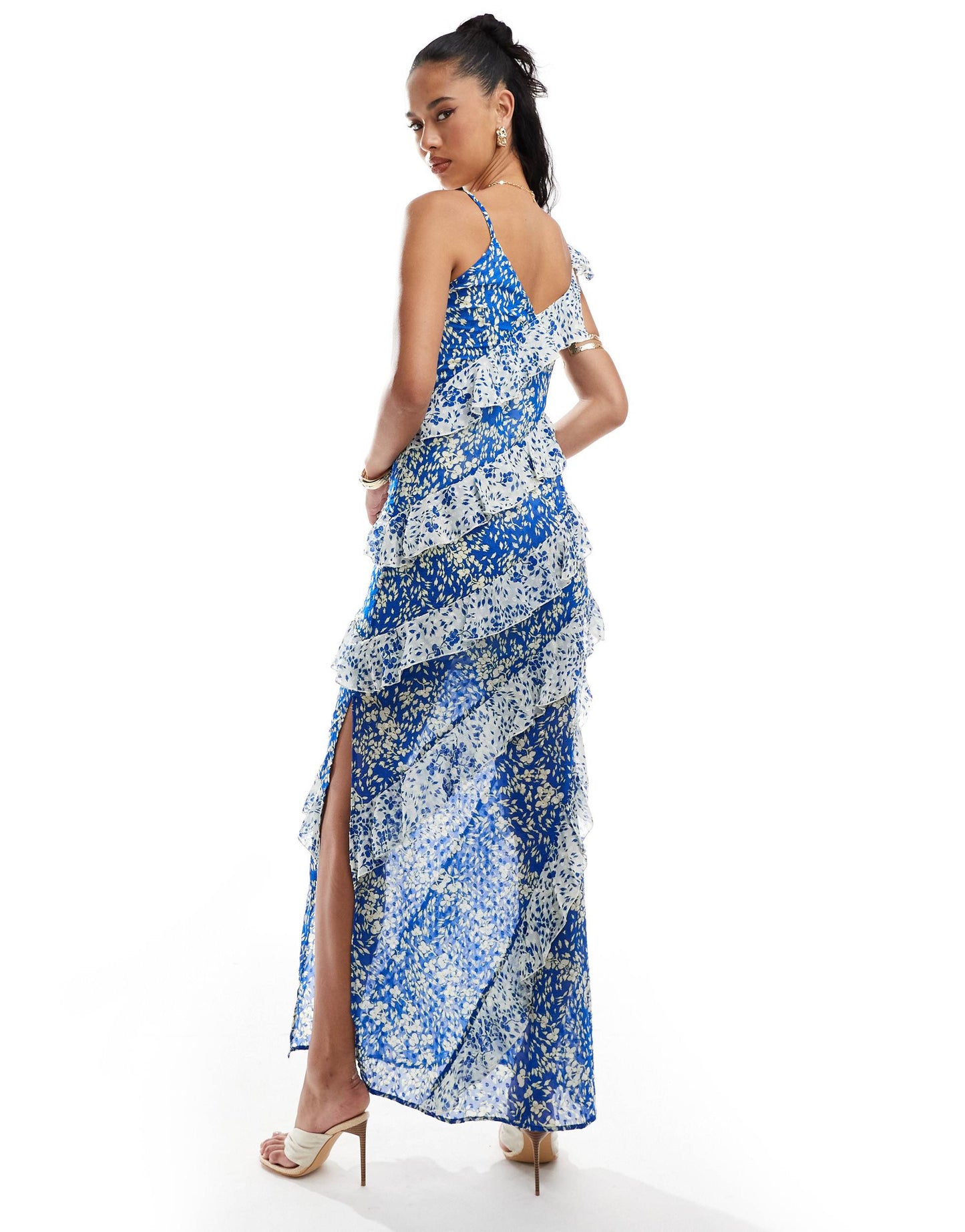 Style Cheat ruffle cami maxi dress in blue & cream floral print