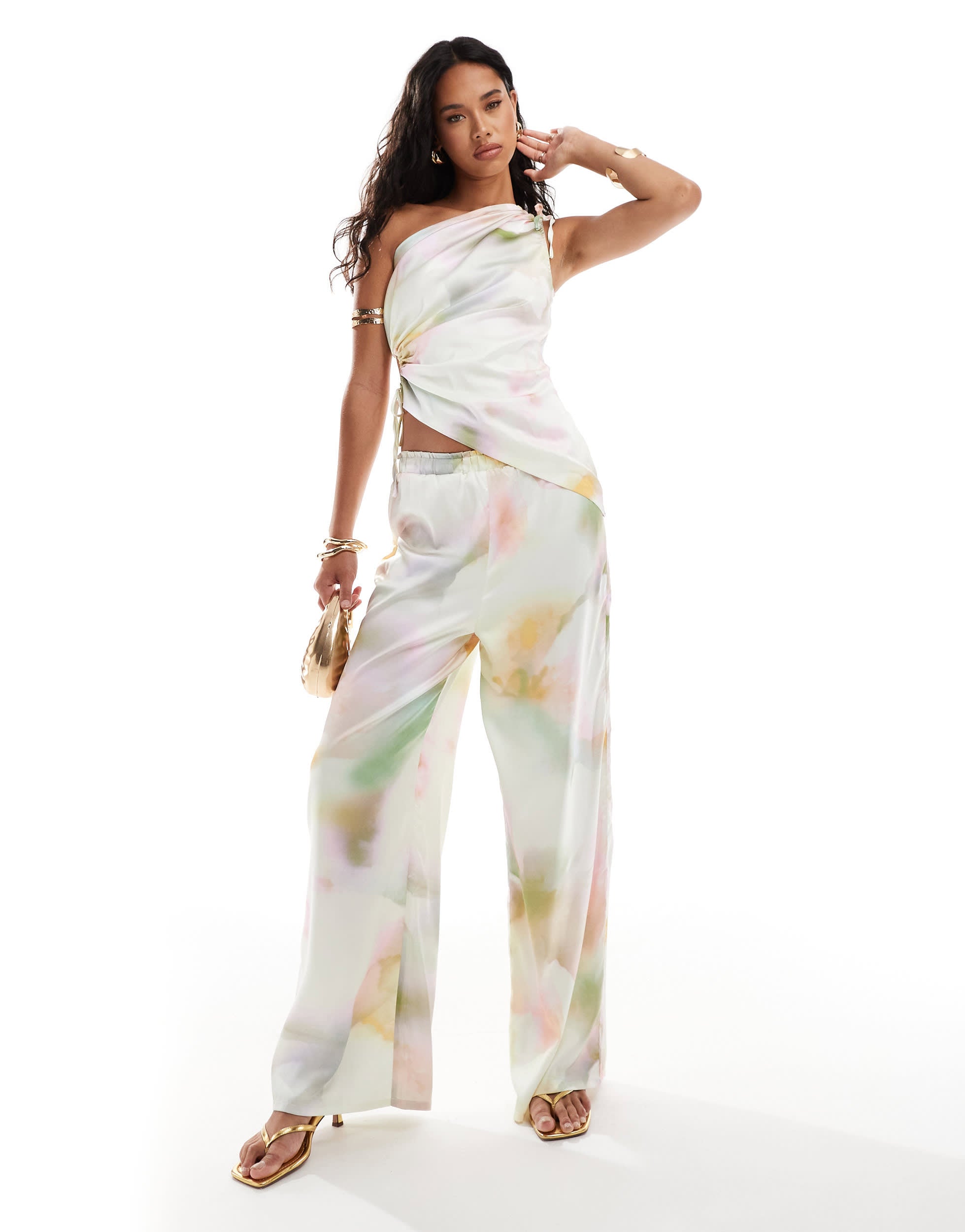 Style Cheat wide leg trousers in pastel marble print co-ord