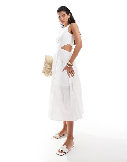 Style Cheat one shoulder cotton maxi dress in white