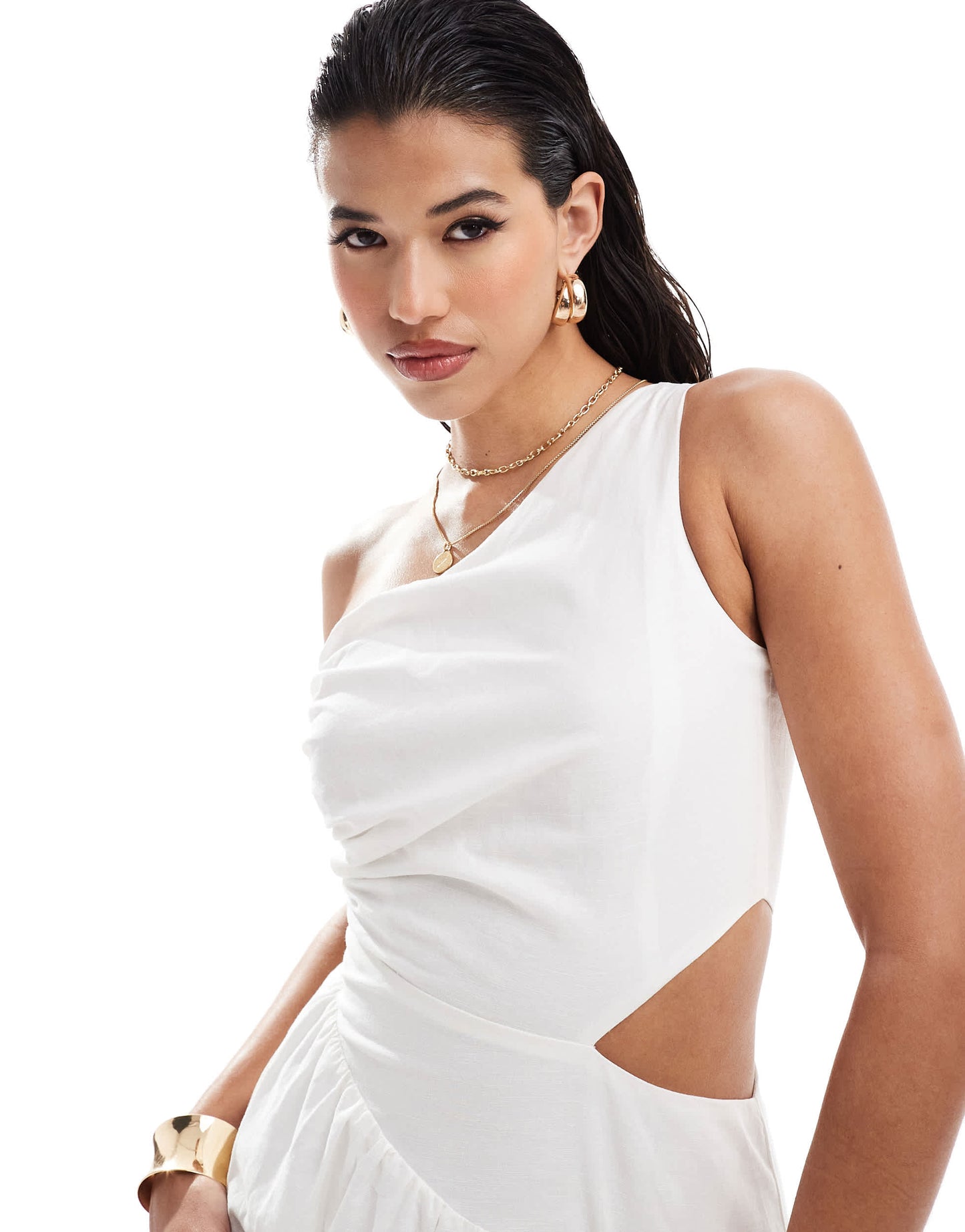 Style Cheat one shoulder cotton maxi dress in white