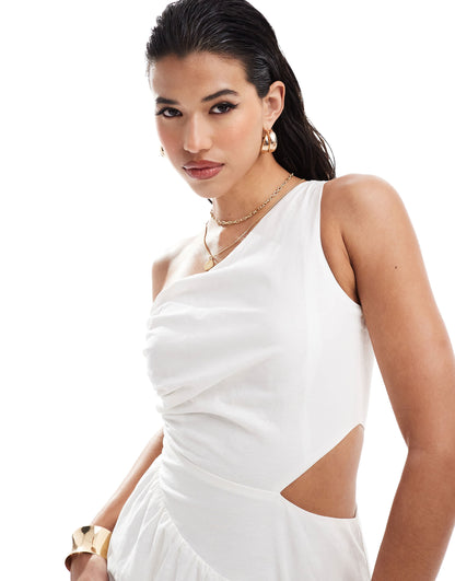 Style Cheat one shoulder cotton maxi dress in white