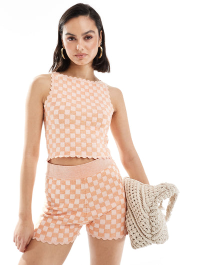 ASOS DESIGN knitted cami top in checkerboard pattern co-ord