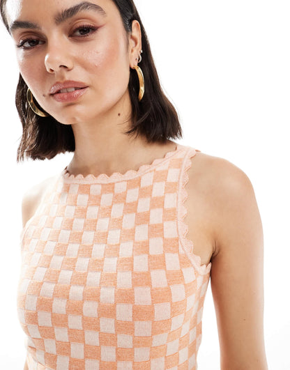 ASOS DESIGN knitted cami top in checkerboard pattern co-ord