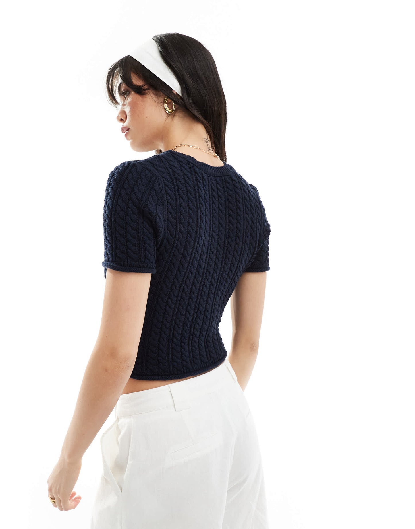 ASOS DESIGN knitted cable baby tee in navy