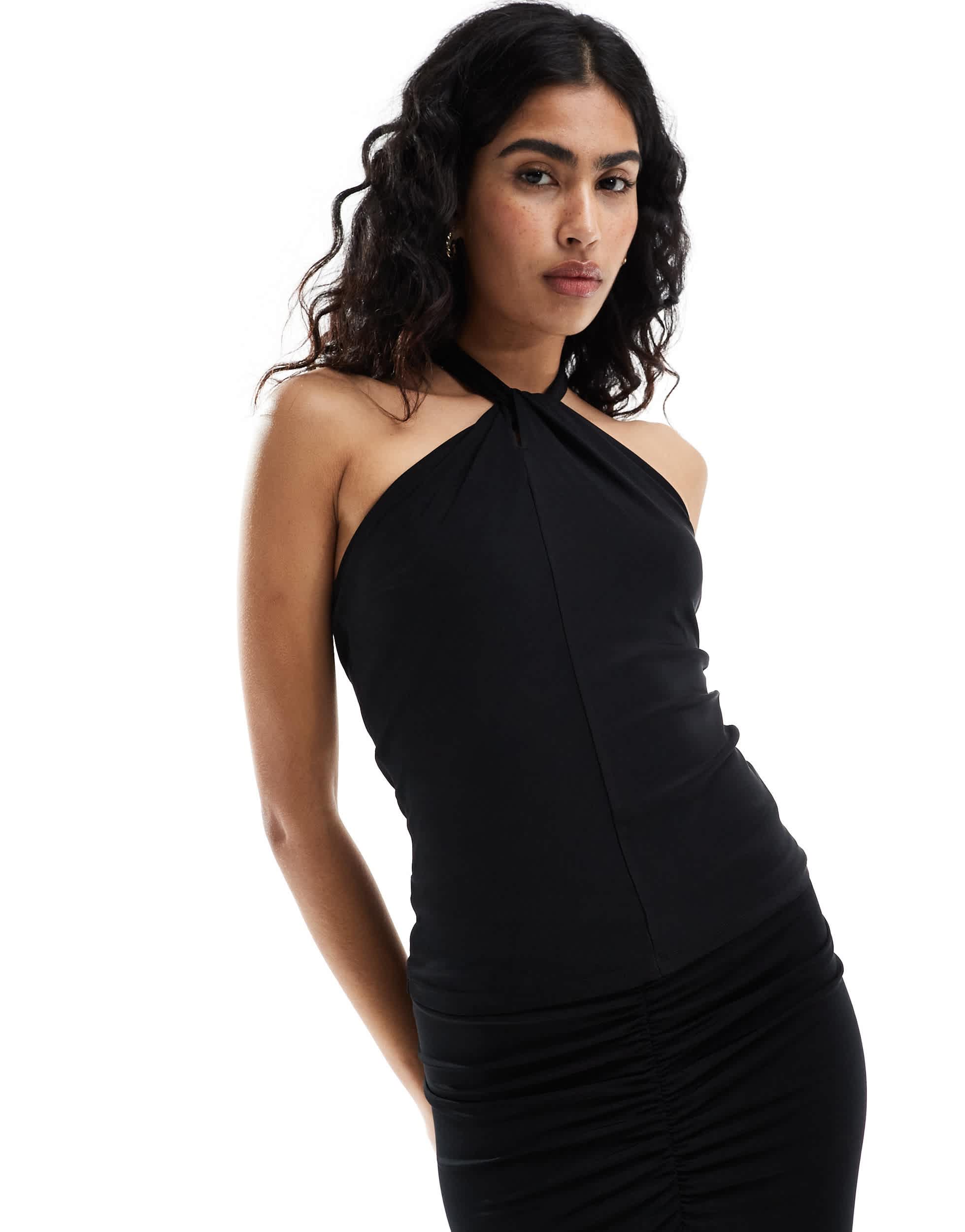 Selected Femme co-ord jersey halterneck top in black