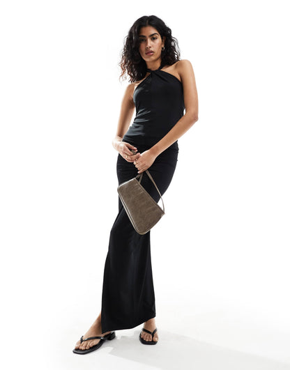 Selected Femme co-ord jersey halterneck top in black