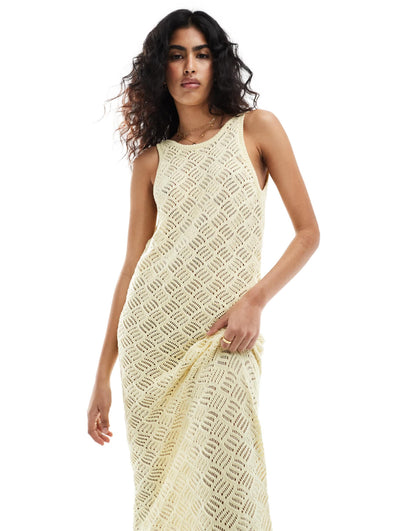 Selected Femme maxi crochet dress in yellow