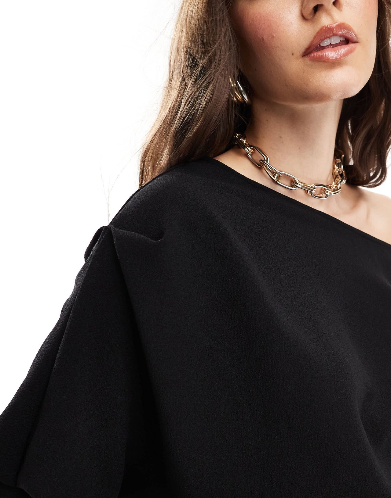 ASOS DESIGN slouchy fallen shoulder mini dress in black