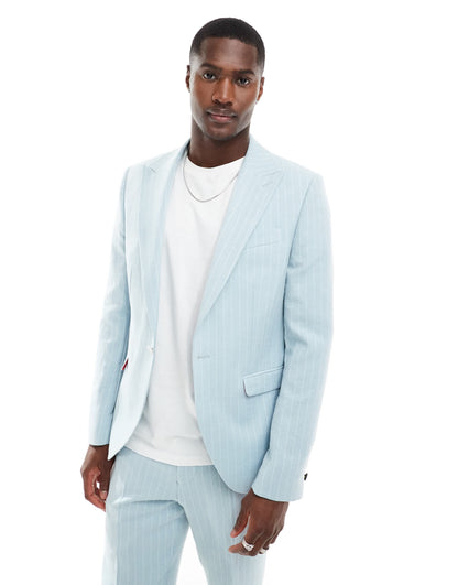 Twisted Tailor slim suit jacket in baby blue pinstripe