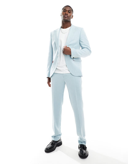 Twisted Tailor slim suit jacket in baby blue pinstripe
