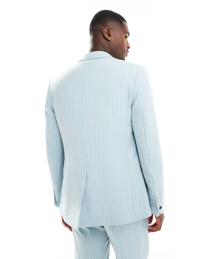 Twisted Tailor slim suit jacket in baby blue pinstripe
