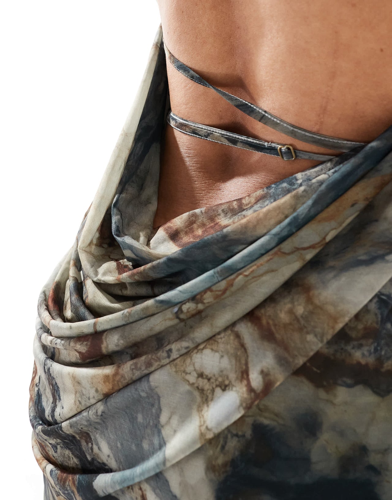 ASOS DESIGN Tall cami plunge wrap dress in tonal marble print