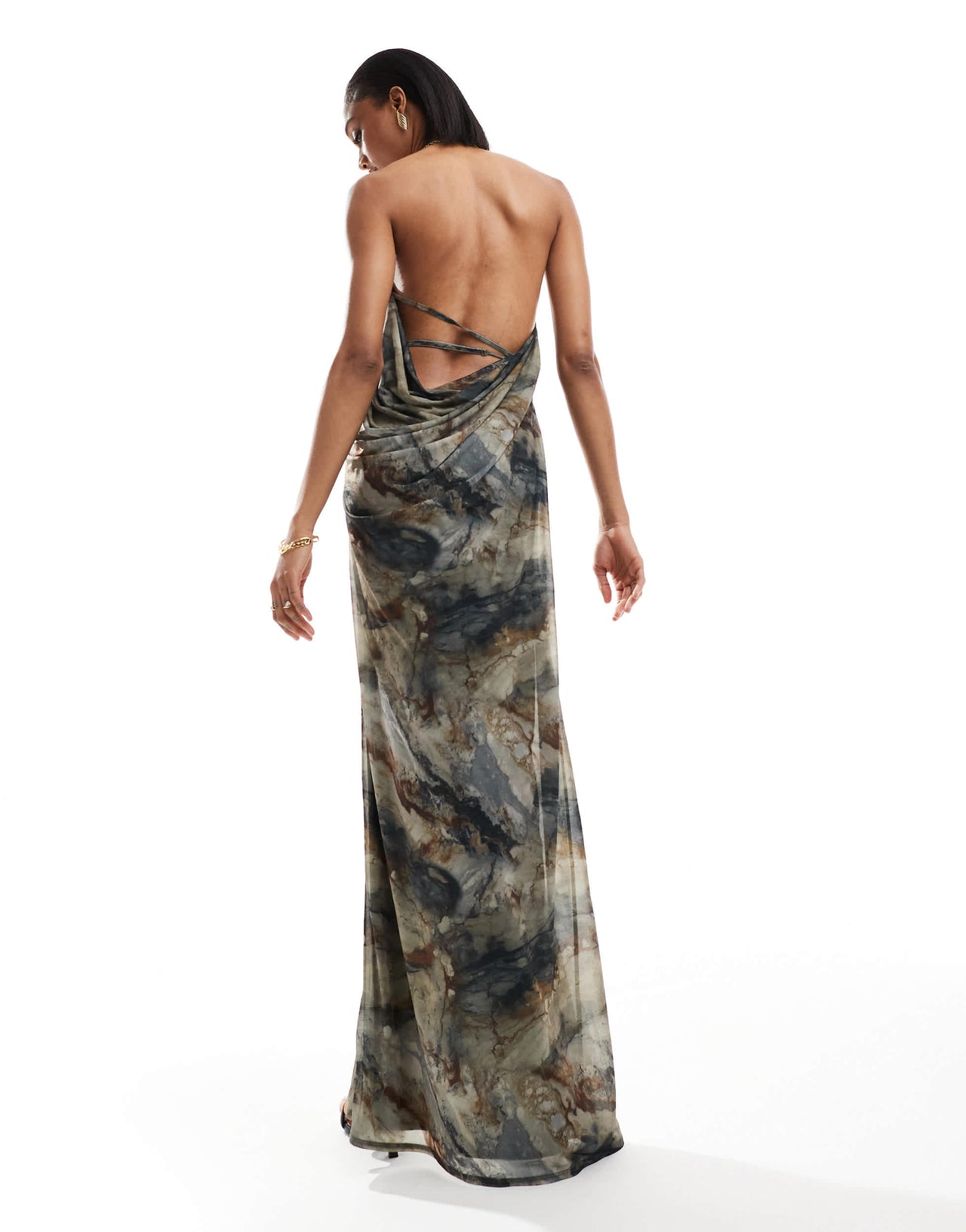 ASOS DESIGN Tall cami plunge wrap dress in tonal marble print