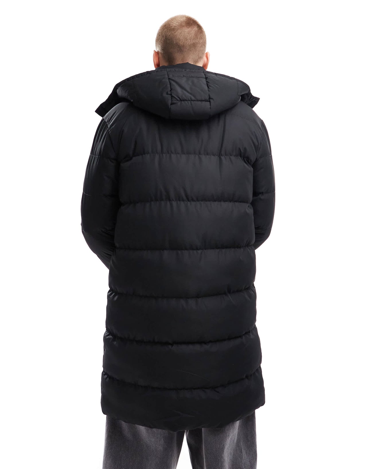 Brave Soul longline puffer jacket with detachable hood in black