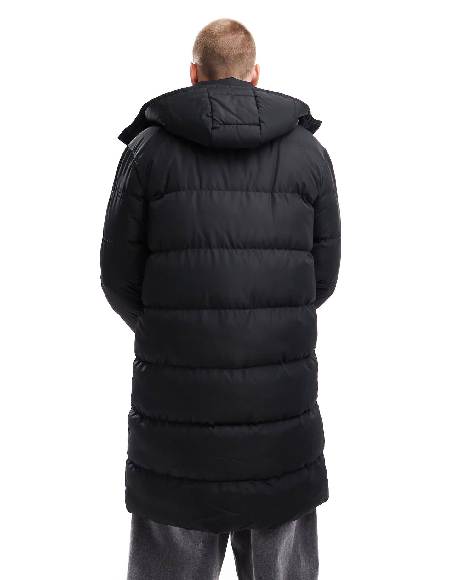 Brave Soul longline puffer jacket with detachable hood in black