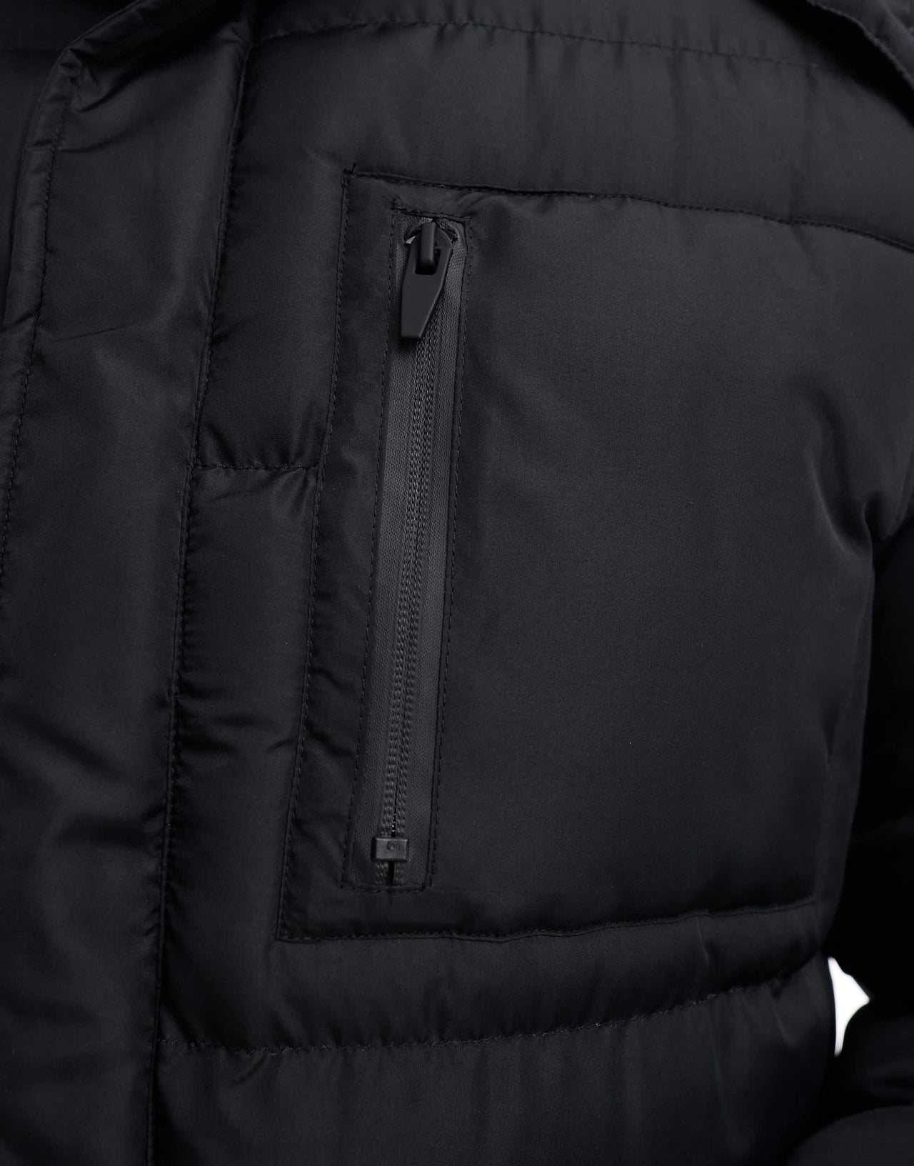 Brave Soul longline puffer jacket with detachable hood in black