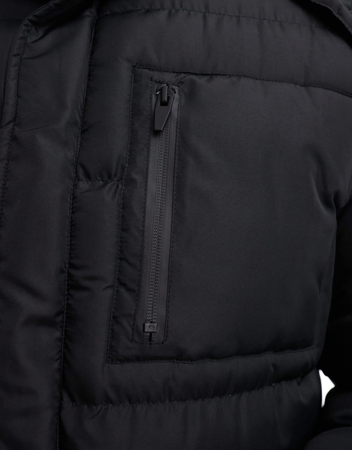 Brave Soul longline puffer jacket with detachable hood in black