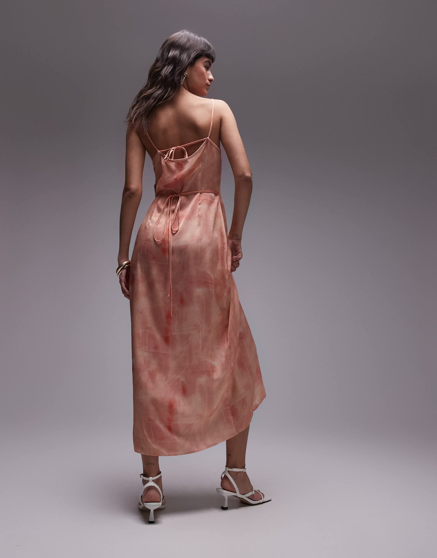 Topshop premium square neck wrap midi slip in dusty pink floral