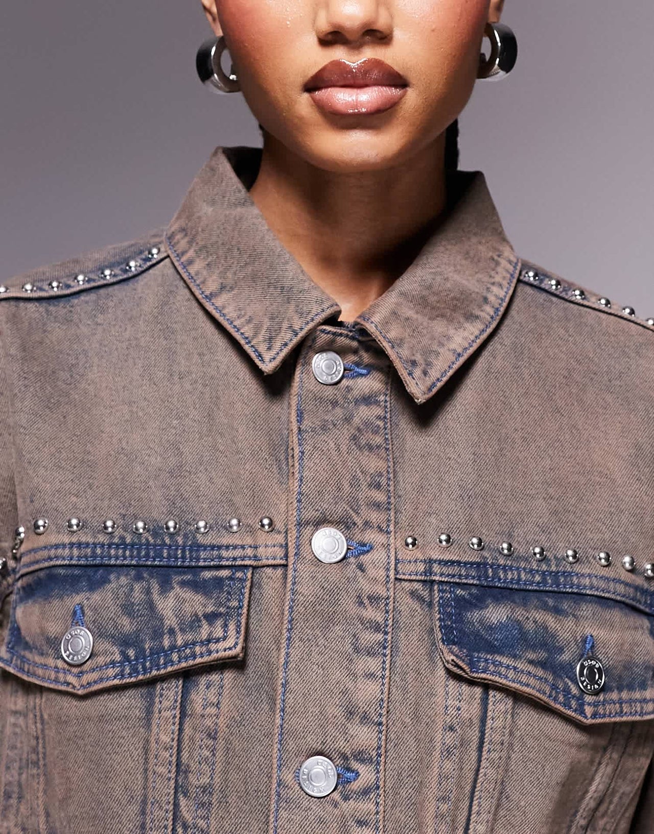 ASOS DESIGN denim western jacket with studs co-ord in brown wash