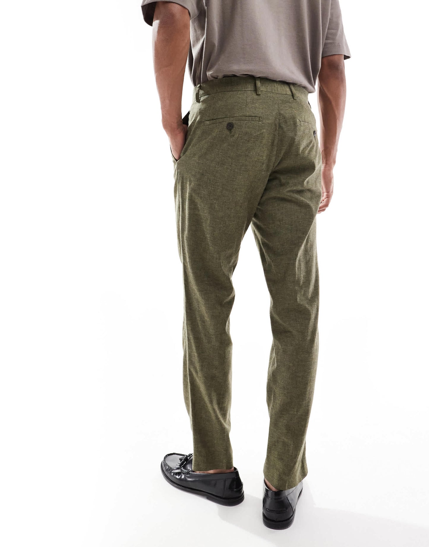 Jack & Jones Premium linen mix suit trouser in olive green