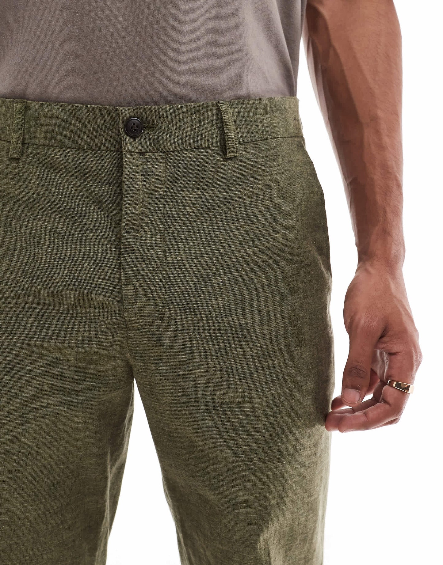 Jack & Jones Premium linen mix suit trouser in olive green