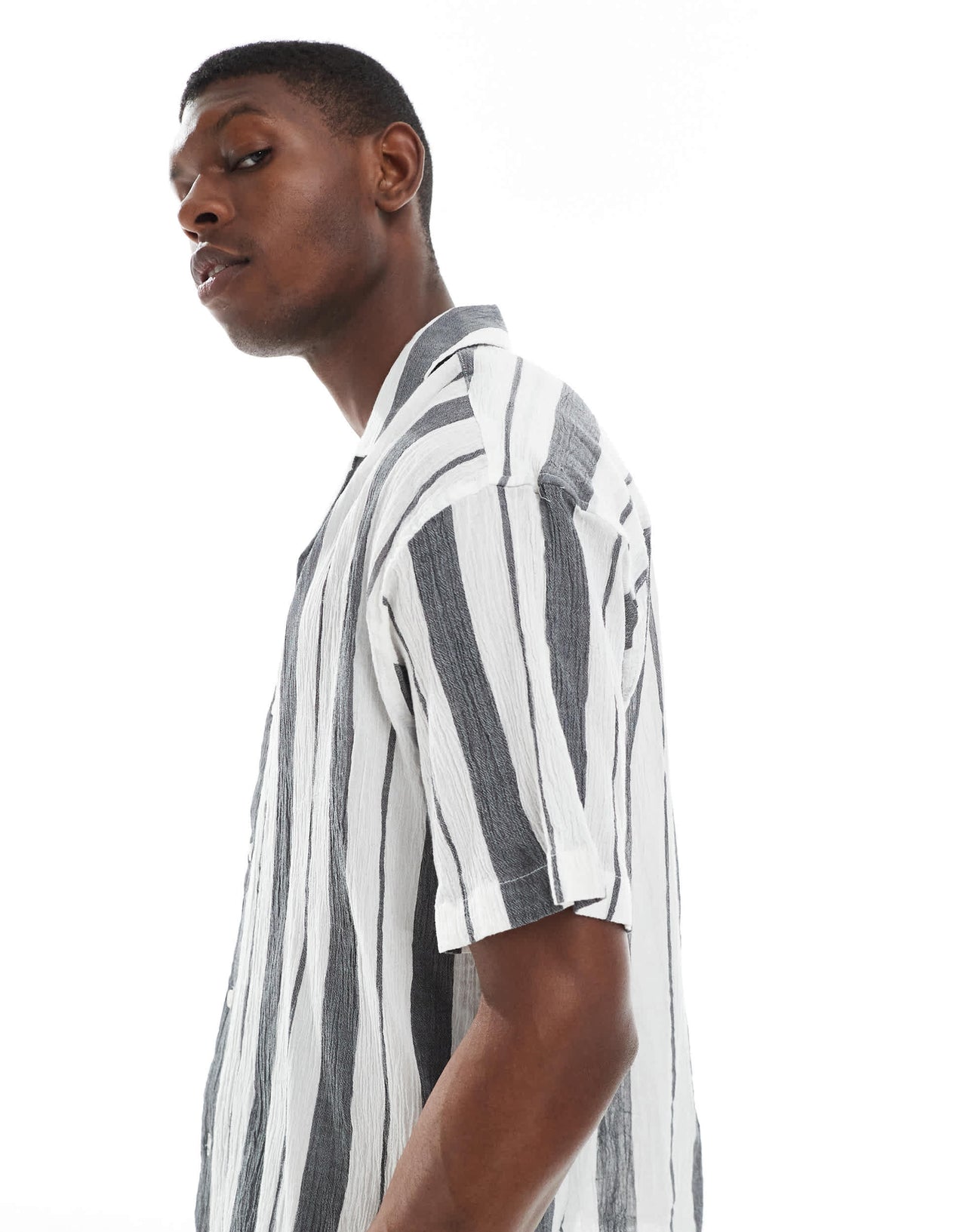 Jack & Jones oversized revere collar stripe shirt in navy