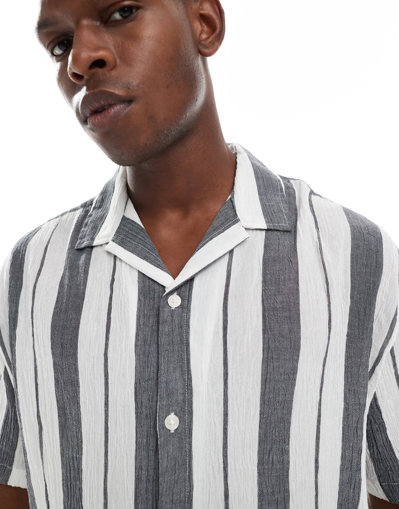 Jack & Jones oversized revere collar stripe shirt in navy
