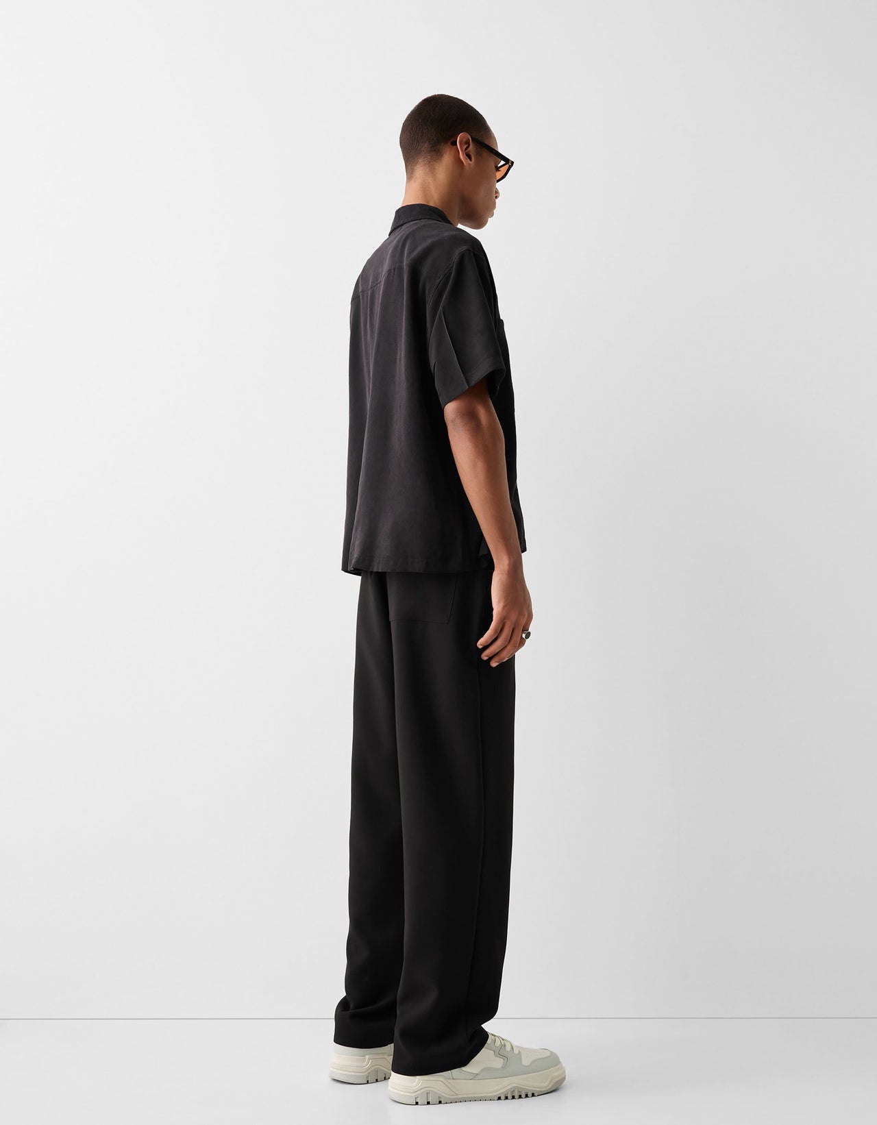 Bershka wide leg tailored trouser in black