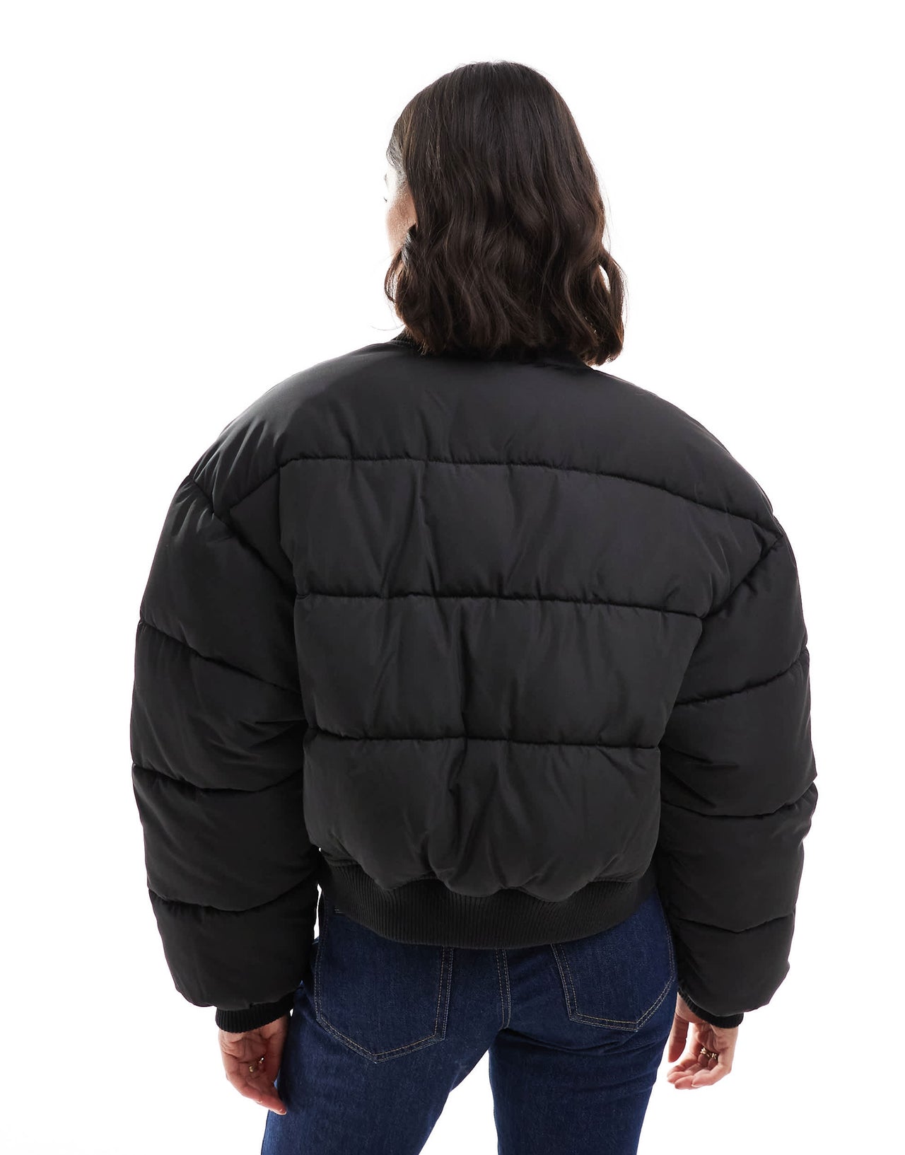 Miss Selfridge puffer bomber jacket in black