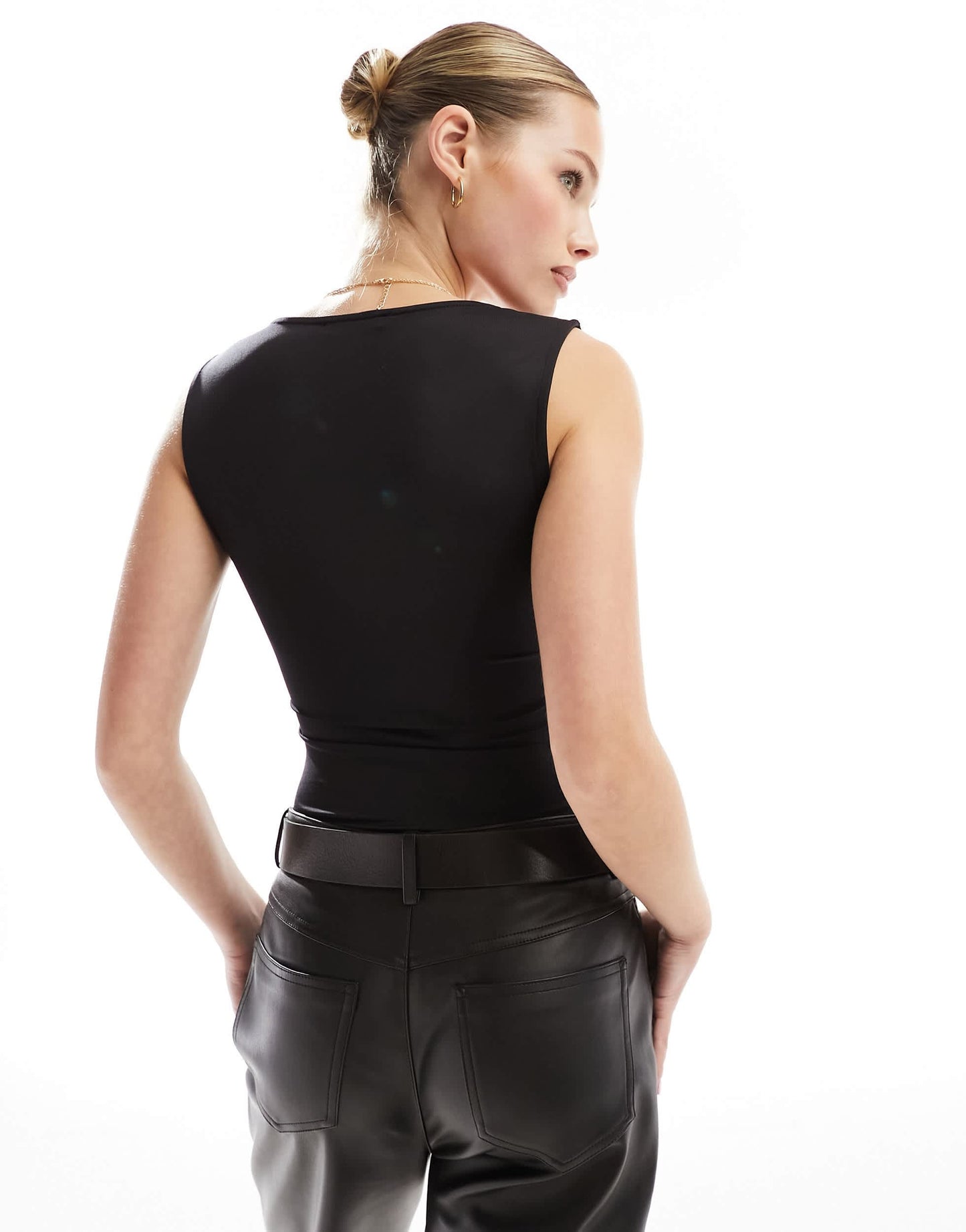 Stradivarius square neck bodysuit in black