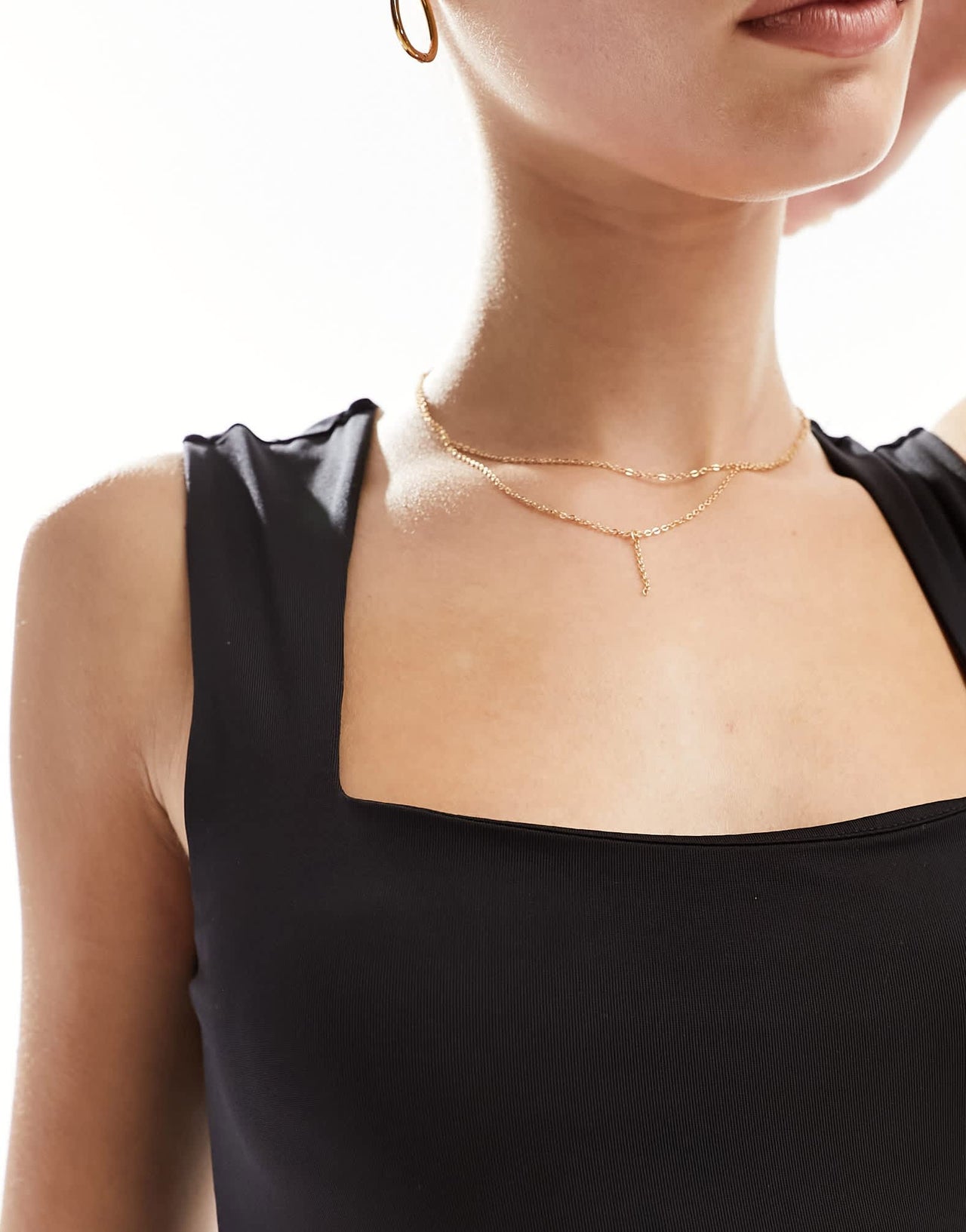 Stradivarius square neck bodysuit in black