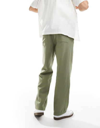Selected linen mix loose fit trouser in khaki