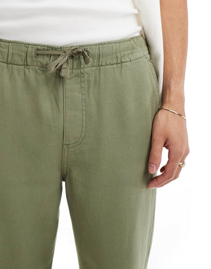 Selected linen mix loose fit trouser in khaki