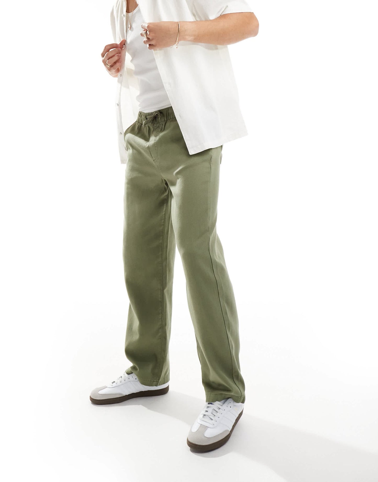 Selected linen mix loose fit trouser in khaki