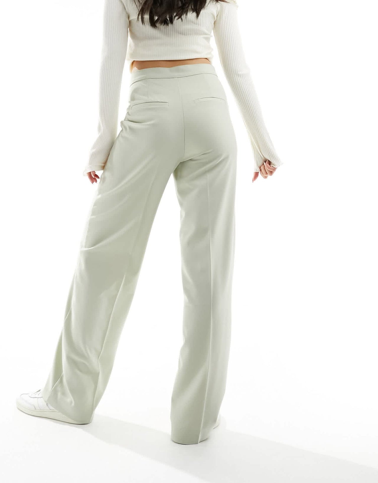 Pull&Bear wide leg pleat tailored trouser in pale khaki