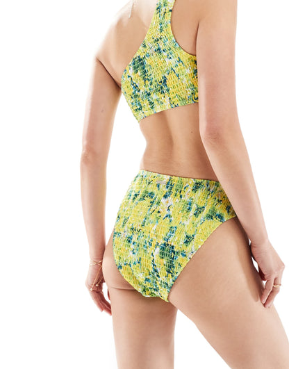 Reclaimed Vintage hipster bikini bottom in yellow blurred crinkle floral print