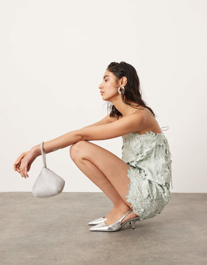 ASOS EDITION floral cutwork cami shift mini dress in light green