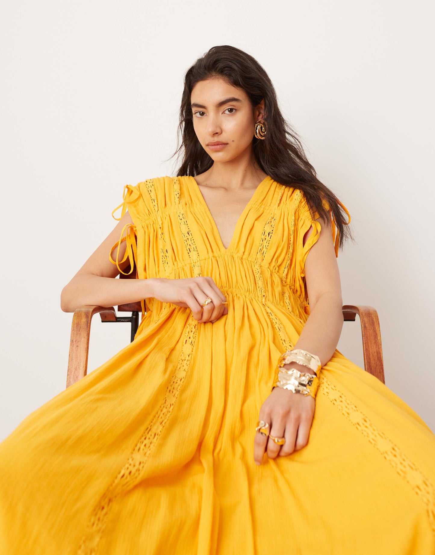 ASOS EDITION crochet trim drawstring detail trapeze maxi dress in orange