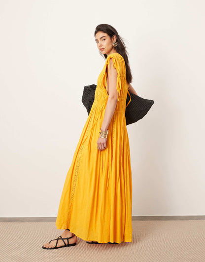 ASOS EDITION crochet trim drawstring detail trapeze maxi dress in orange